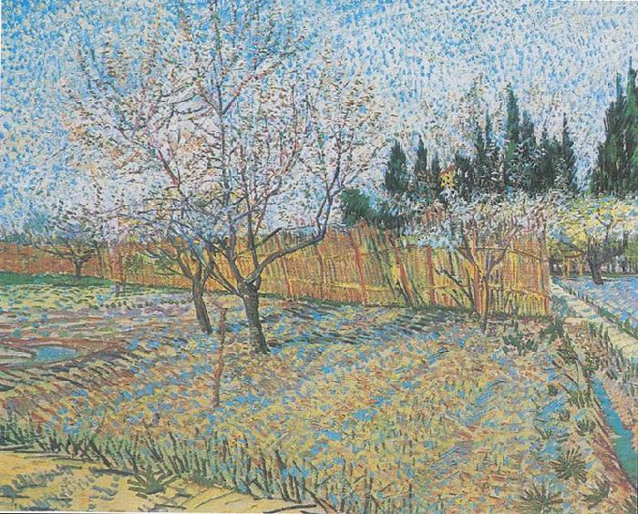 Vincent Van Gogh Flowering orchard with peach-trees oil painting image